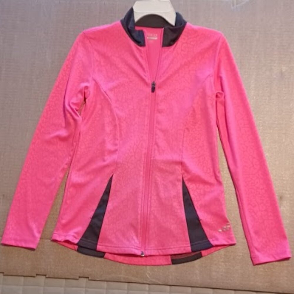 BCG Tru-Wick Girls Size L pink, black activewear light jacket full zip w/pockets